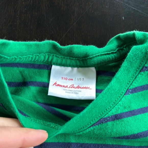 Hanna Andersson Green and Blue Short Sleeve Tee with Classic Stripes - Picture 2 of 2
